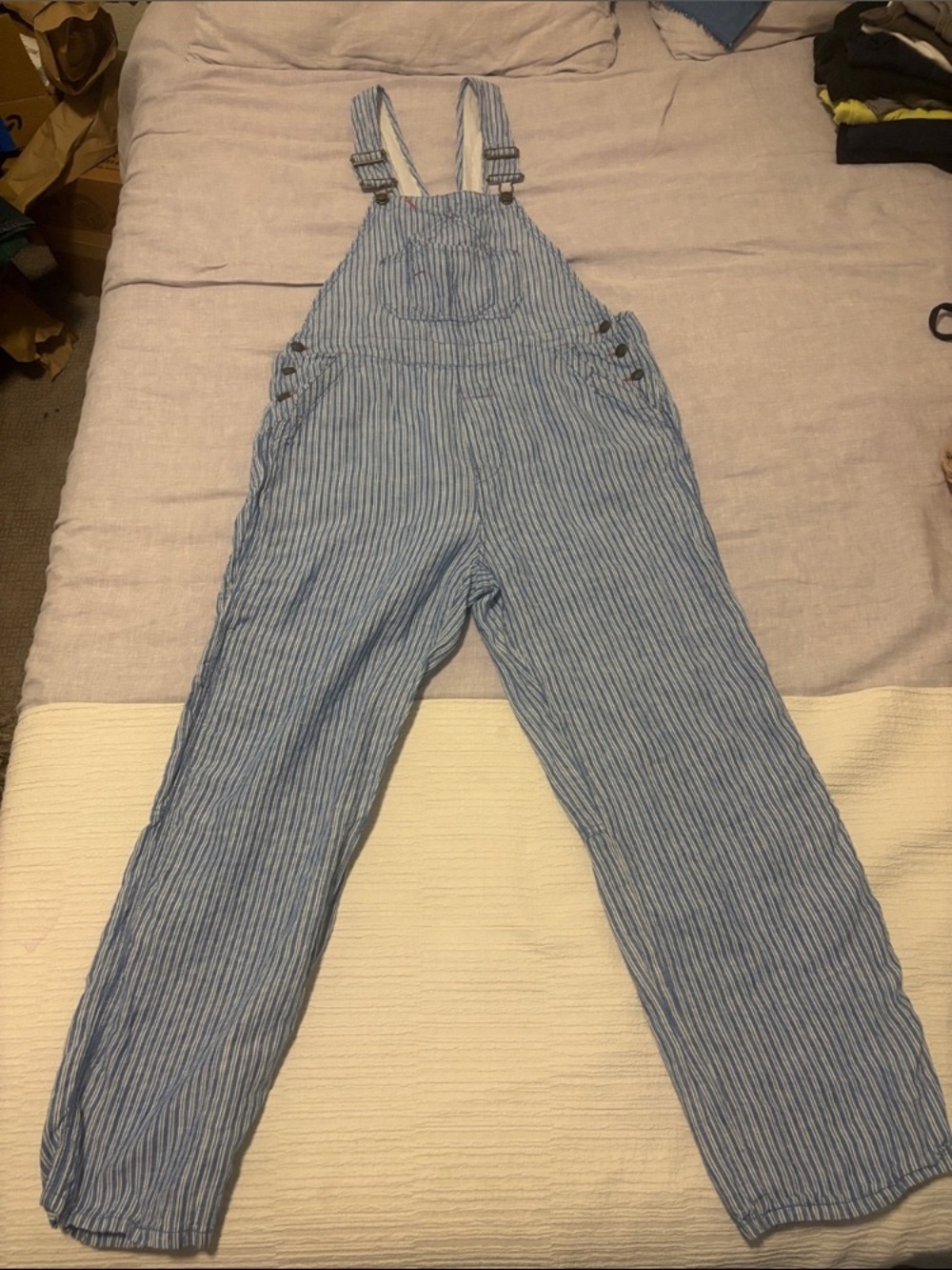 Striped Blue Women's Denim Overalls